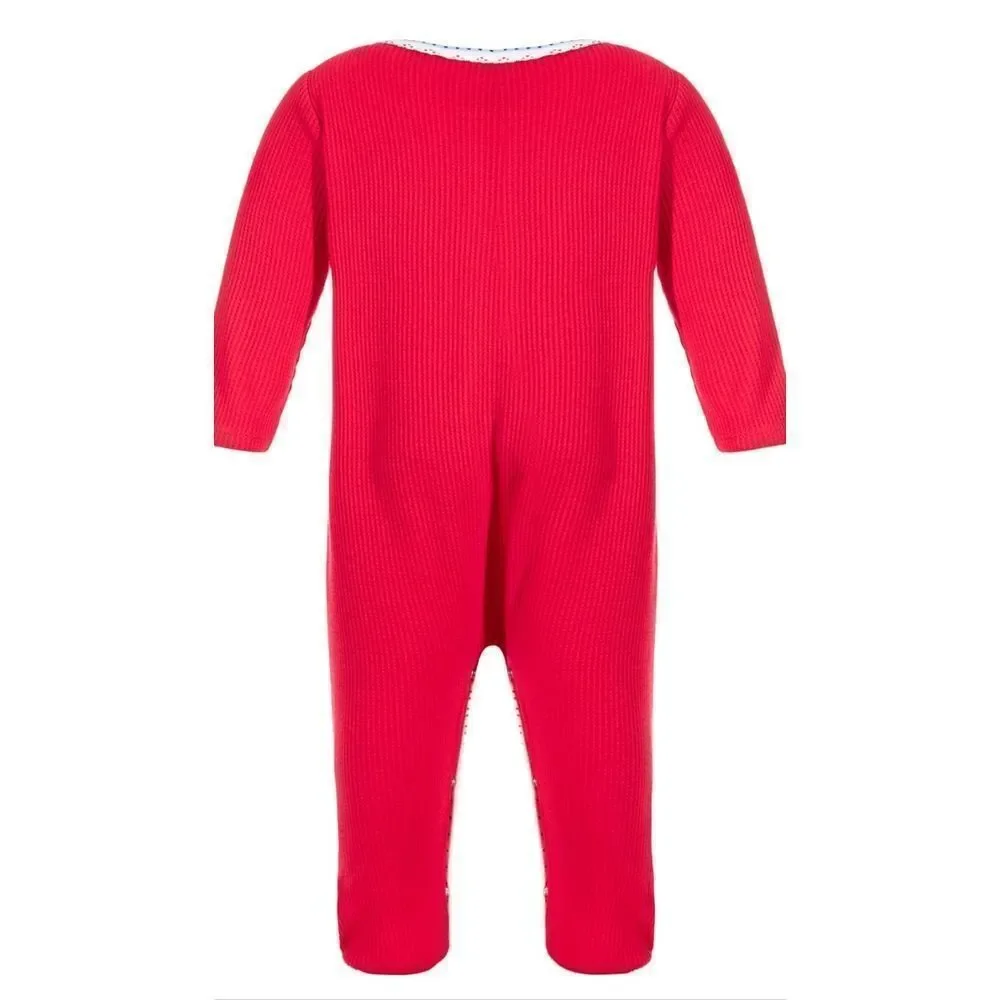 First Impressions Holiday Christmas Jumpsuit Romper Coverall Hat Set 0-3…